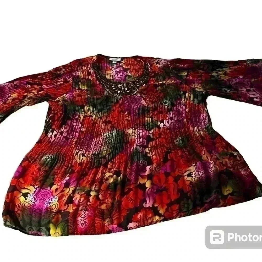Dress Barn Women's Sz 22/24 Colorful Accordian Dress Shirt Butterfly Sleeves